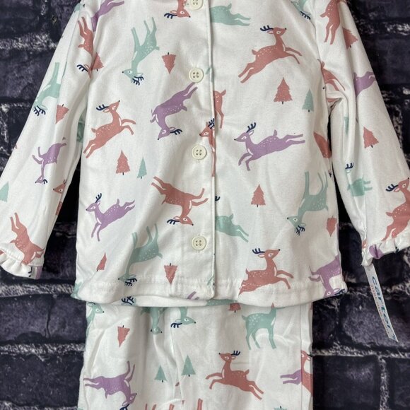 Carter’s Just One You Toddler Girl 18 Month Deer Reindeer Trees Pajamas - Picture 2 of 12